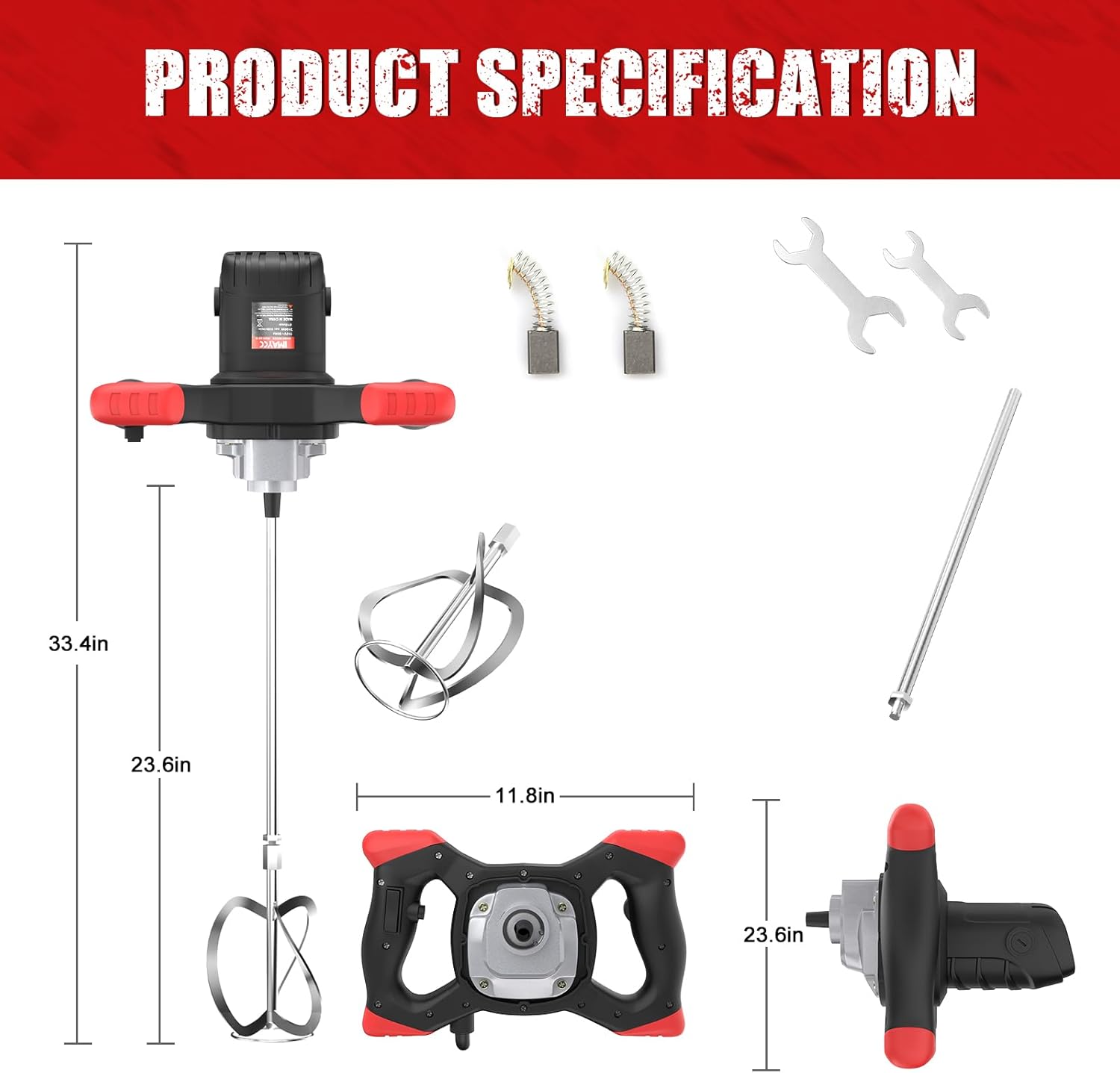  Mezclador de cemento 2100W, mezclador de hormigón portátil, mezclador de lodo de mano de 110 V para motor, pintura, lechada, yeso, Thinset, herramienta de agitación de forra... 7
